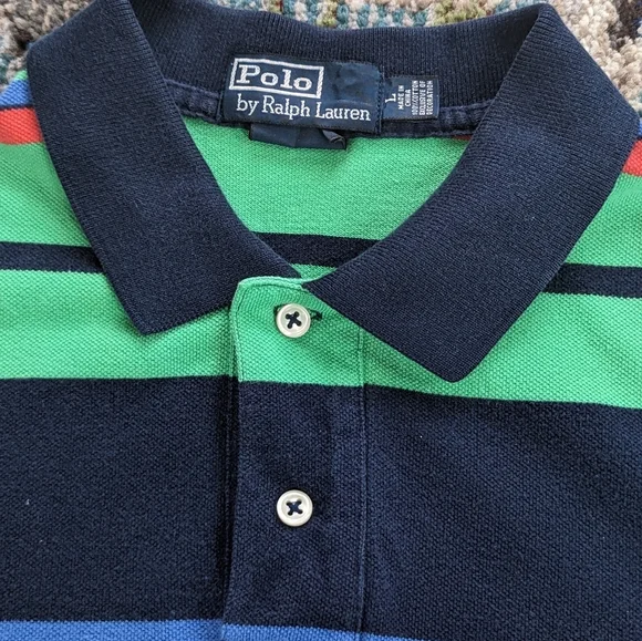 Polo Ralph Lauren Polo Short Sleeve Shirt Men's L Multi Color Stripped Polo - Picture 2 of 3